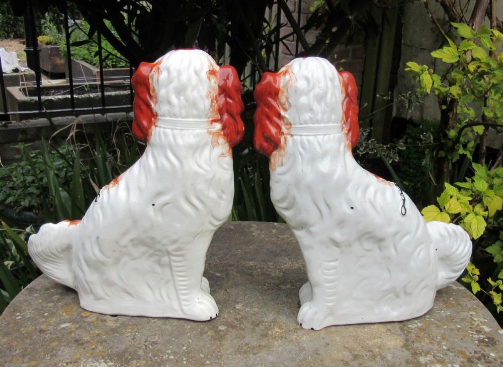 GRAND PAIR OF RED & WHITE STAFFORDSHIRE DOGS c1860 View II