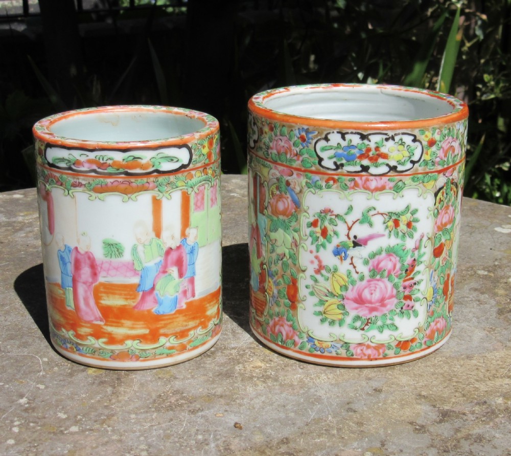TWO CHINESE CANTONESE FAMILLE ROSE BRUSH POTS c1880 View II