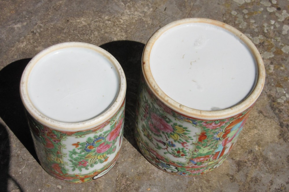 TWO CHINESE CANTONESE FAMILLE ROSE BRUSH POTS c1880 View IV