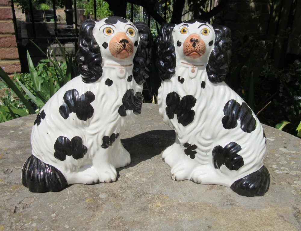 PAIR OF VICTORIAN BLACK & WHITE STAFFORDSHIRE DOGS No 4 c1860
