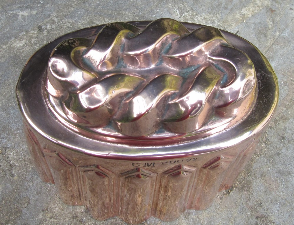 VICTORIAN COPPER JELLY MOULD STAMPED CM View IV