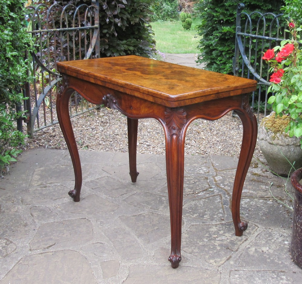 FINE VICTORIAN BURR WALNUT CARD TABLE c1860