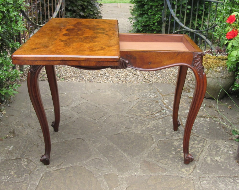 FINE VICTORIAN BURR WALNUT CARD TABLE c1860 View III