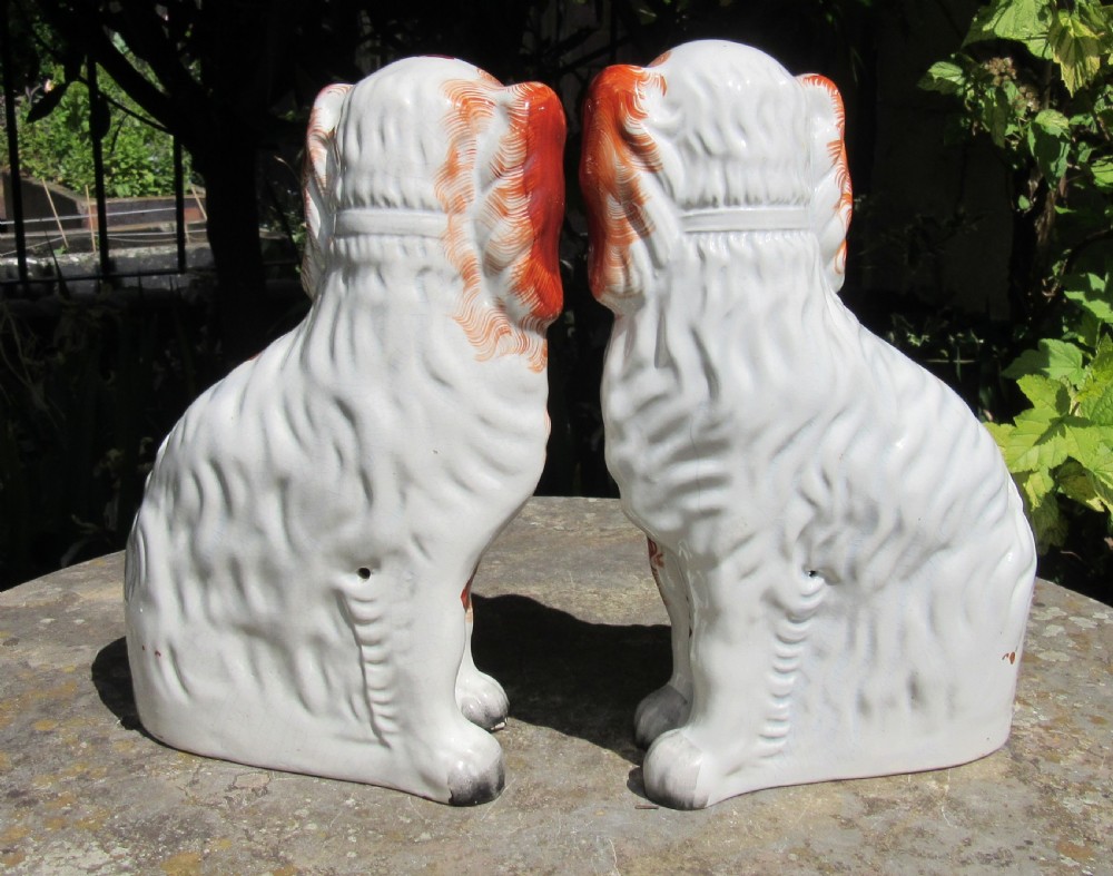 GOOD PAIR OF RED & WHITE STAFFORDSHIRE DOGS c1860 View V