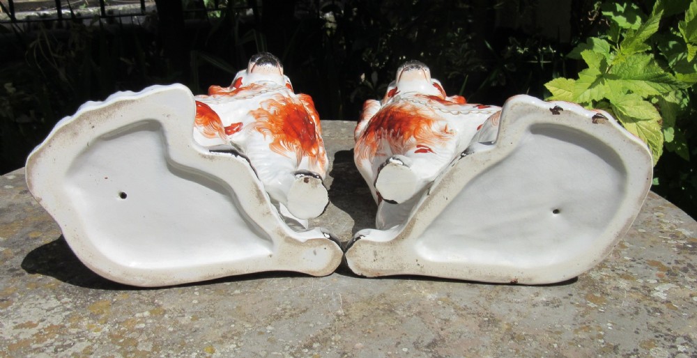 GOOD PAIR OF RED & WHITE STAFFORDSHIRE DOGS c1860 View VI