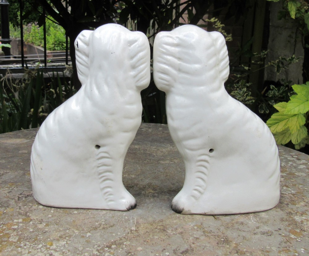 PAIR OF VICTORIAN WHITE & GILT STAFFORDSHIRE DOGS c1880 View III