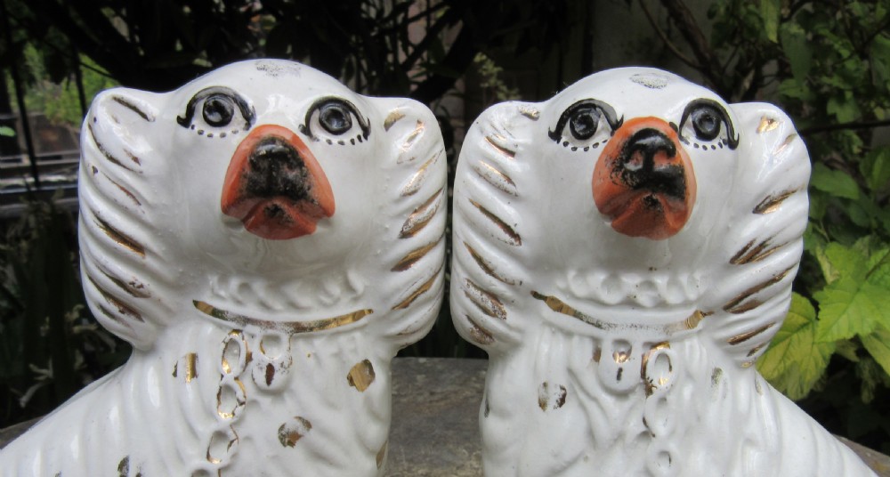 PAIR OF VICTORIAN WHITE & GILT STAFFORDSHIRE DOGS c1880 View VI