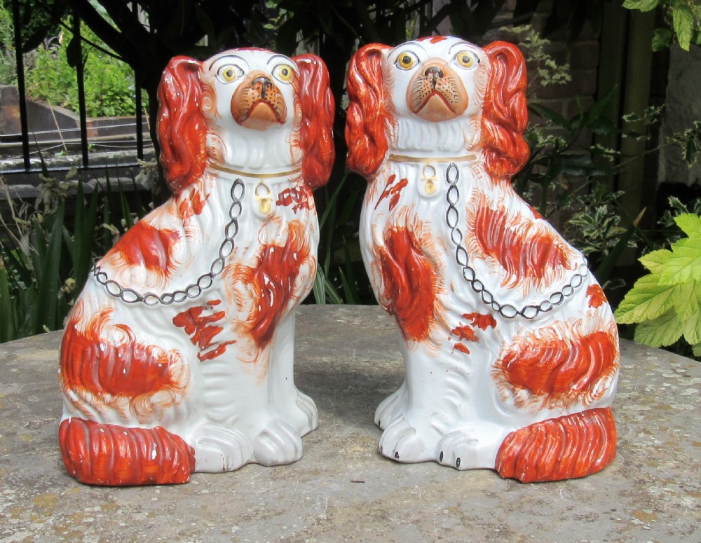 PAIR OF VICTORIAN RED & WHITE STAFFORDSHIRE DOGS No3
