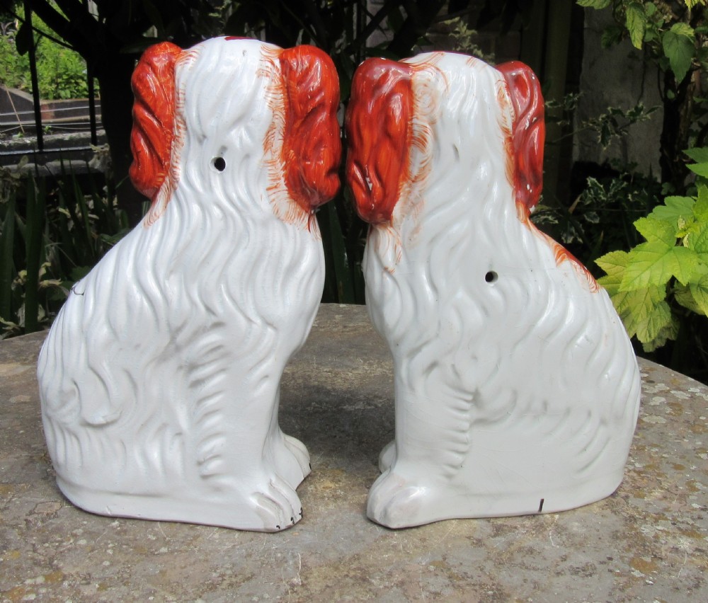 PAIR OF VICTORIAN RED & WHITE STAFFORDSHIRE DOGS No3 View V