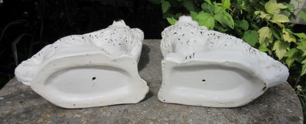 LARGE PAIR OF WHITE & GILT STAFFORDSHIRE DOGS c1880 View II