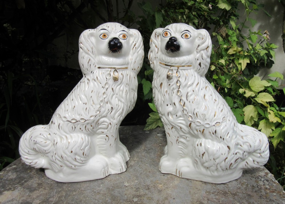 LARGE PAIR OF WHITE & GILT STAFFORDSHIRE DOGS c1880 View V