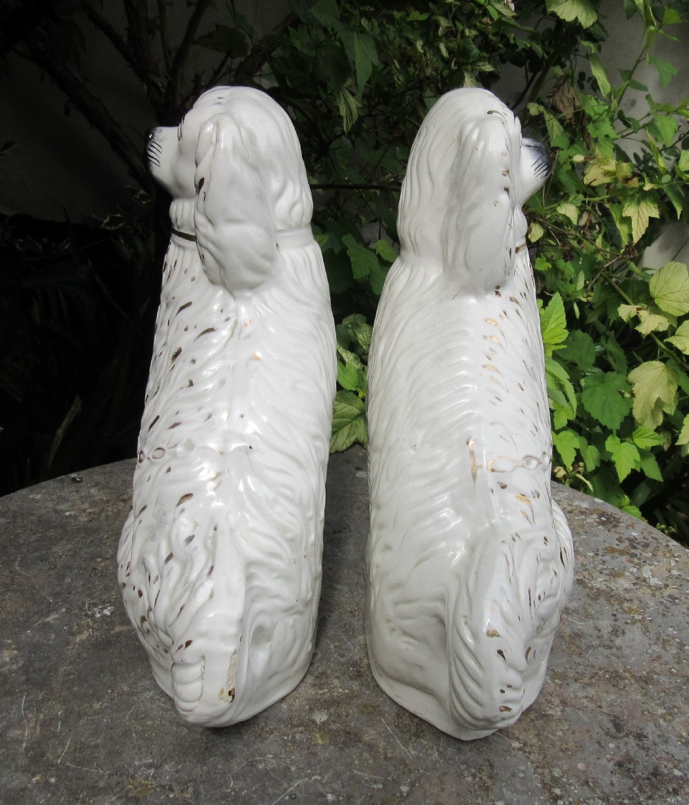 LARGE PAIR OF WHITE & GILT STAFFORDSHIRE DOGS c1880 View VI