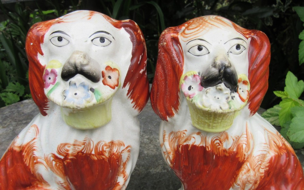 PAIR OF VICTORIAN STAFFORDSHIRE DOGS WITH BASKETS c1860 View II