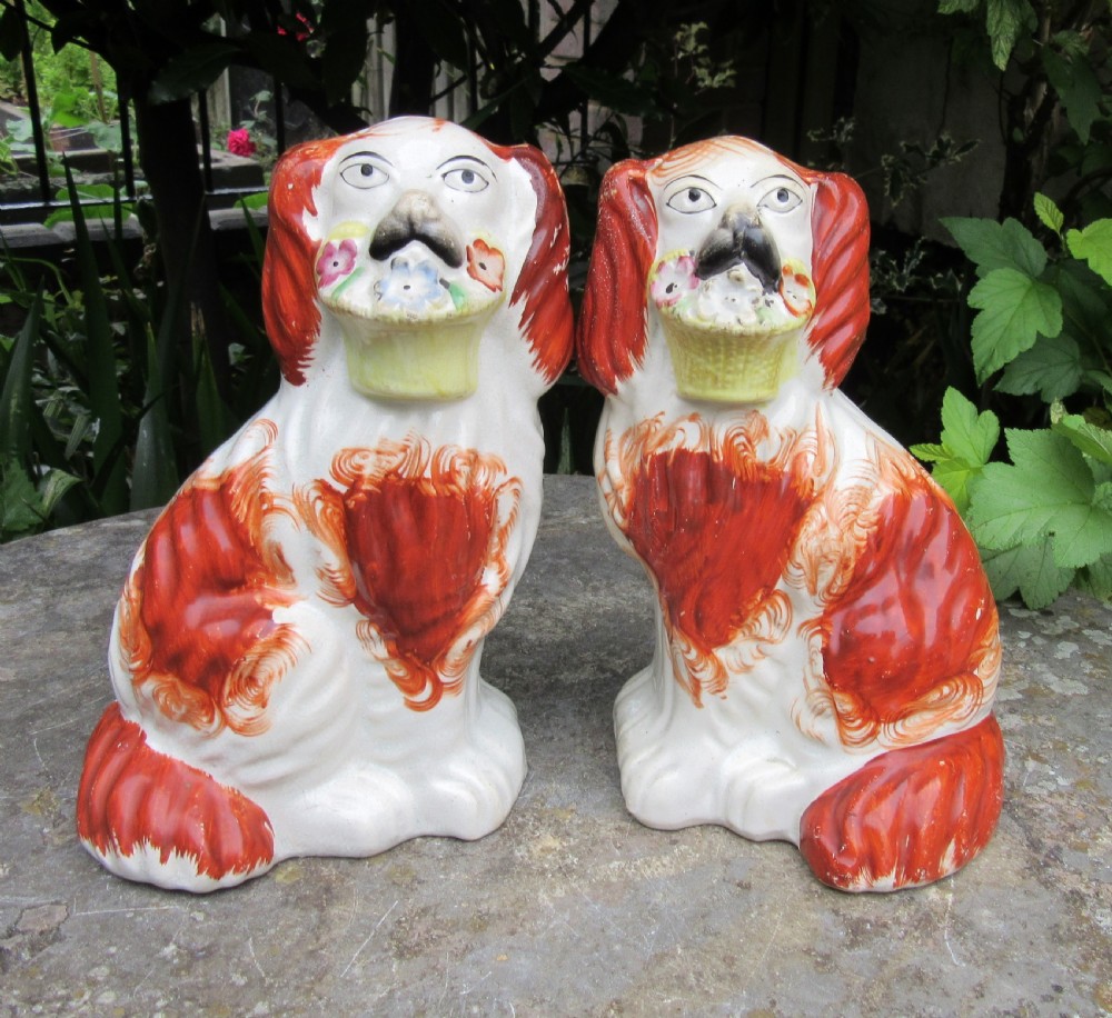 PAIR OF VICTORIAN STAFFORDSHIRE DOGS WITH BASKETS c1860 View VII