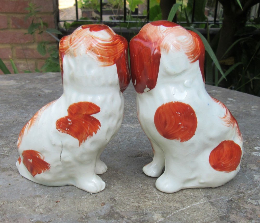 CHARMING PAIR OF STAFFORDSHIRE RED & WHITE DOGS c1860 View III