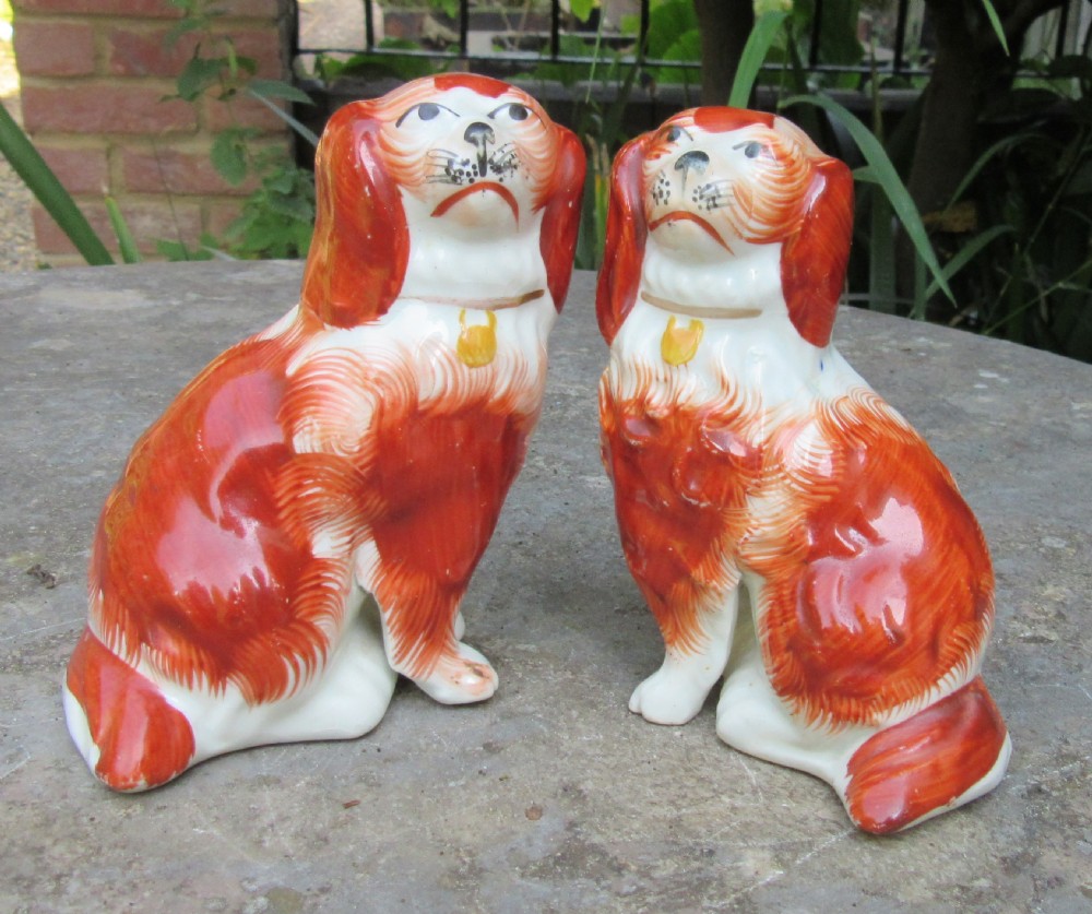 CHARMING PAIR OF STAFFORDSHIRE RED & WHITE DOGS c1860 View IV