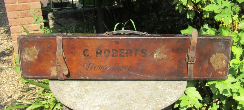 ANTIQUE LEATHER GUN CASE - C. ROBERTS HONG KONG View II