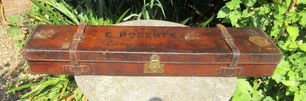 ANTIQUE LEATHER GUN CASE - C. ROBERTS HONG KONG View III