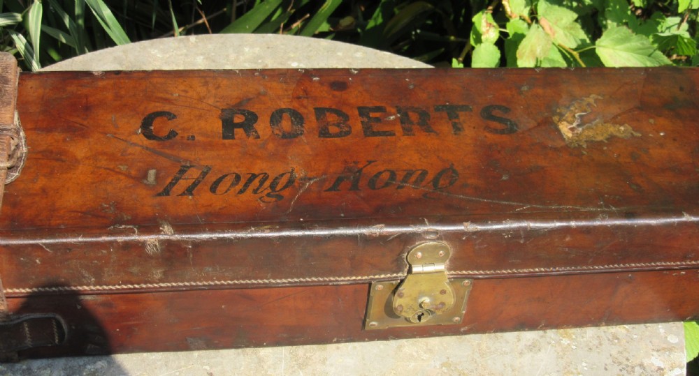 ANTIQUE LEATHER GUN CASE - C. ROBERTS HONG KONG View X