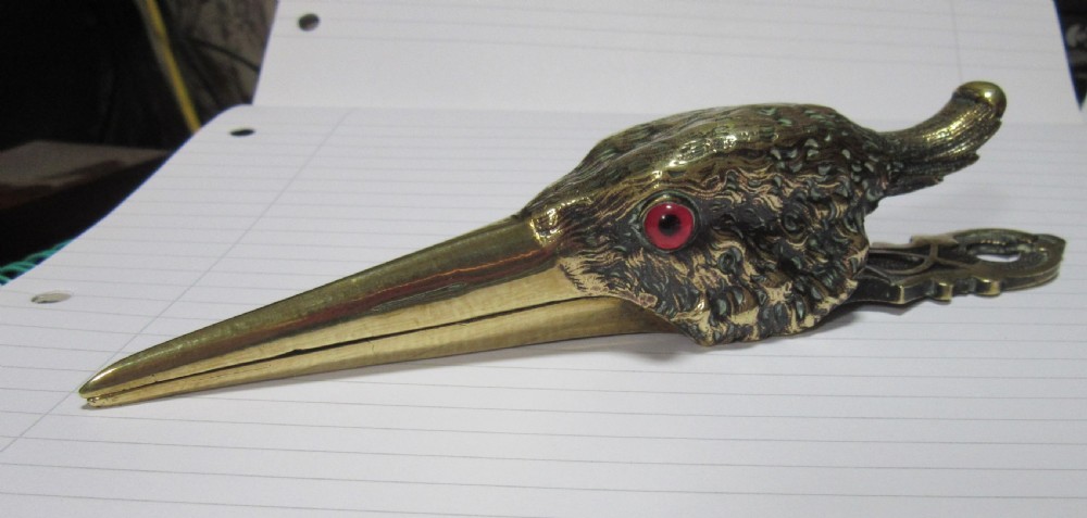 FINE QUALITY BRASS HERON PAPER CLIP c1880