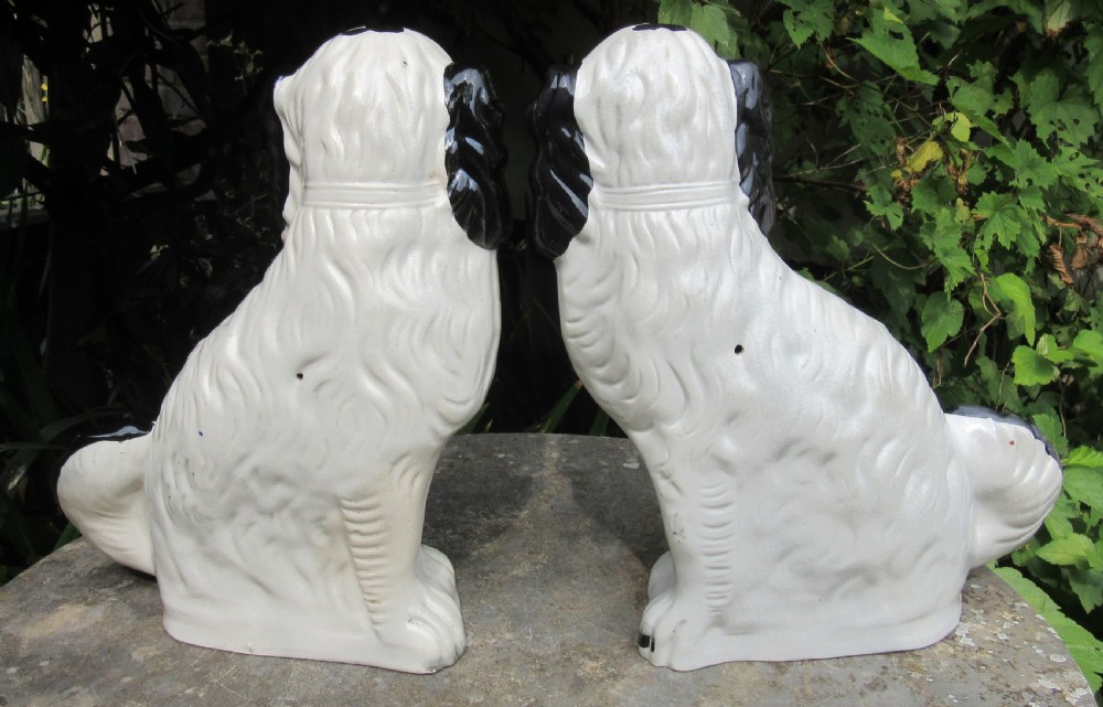 GRAND PAIR OF VICTORIAN BLACK & WHITE STAFFORDSHIRE DOGS No1 View IV