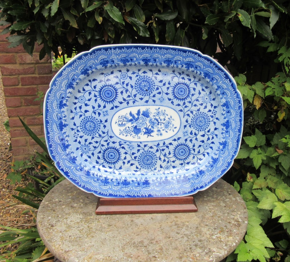 LARGE ENGLISH BLUE & WHITE SERVING PLATTER c1830 View IV