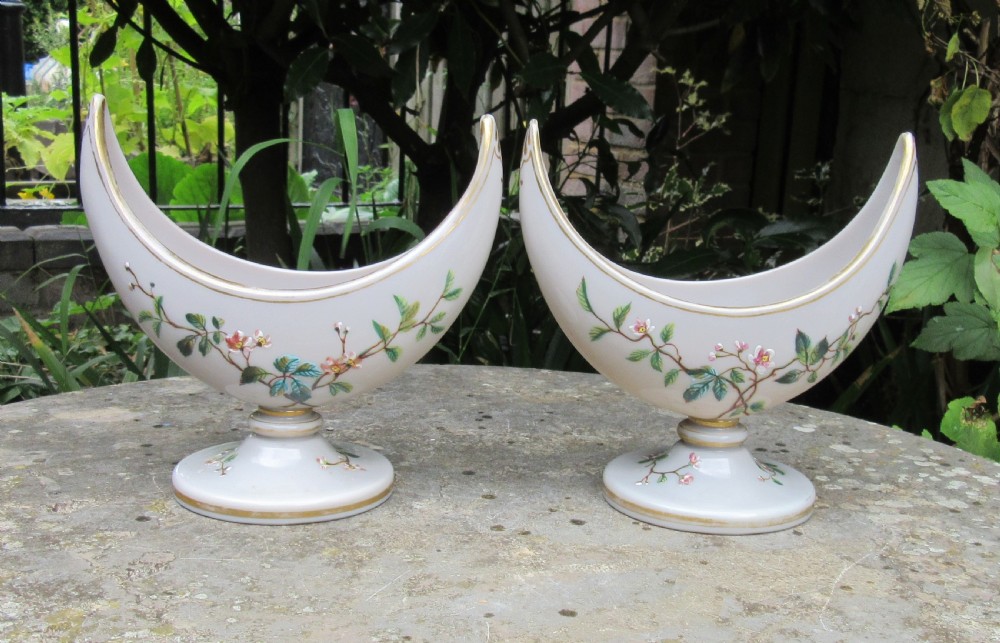 SUPER PAIR OF VICTORIAN CRESCENT-SHAPED OPALINE VASES View II