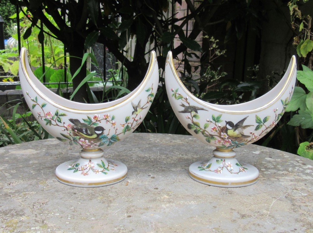 SUPER PAIR OF VICTORIAN CRESCENT-SHAPED OPALINE VASES View VI