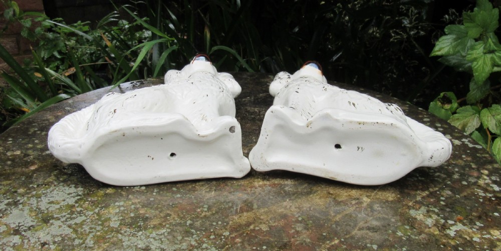 PAIR OF VICTORIAN WHITE & GILT STAFFORDSHIRE DOGS View III