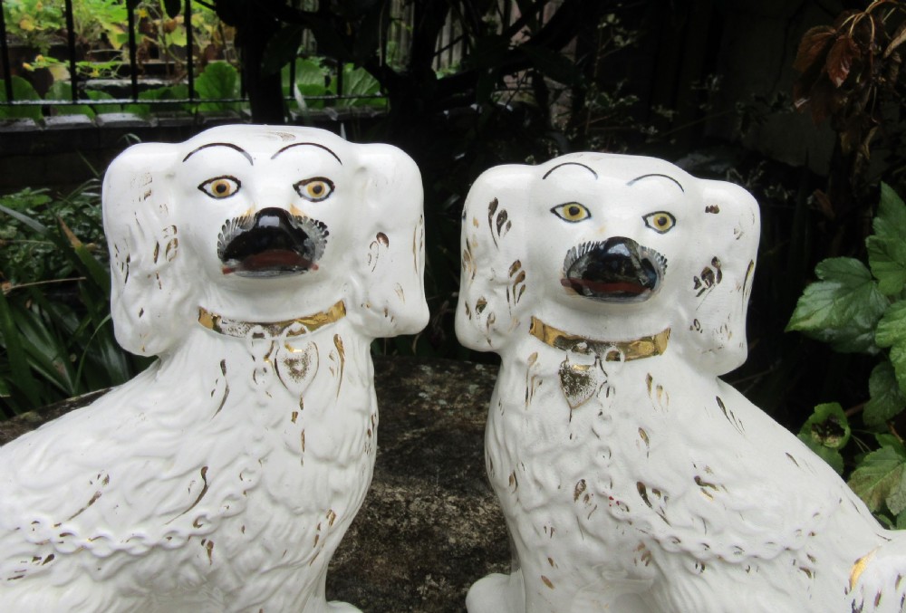 PAIR OF VICTORIAN WHITE & GILT STAFFORDSHIRE DOGS View IV