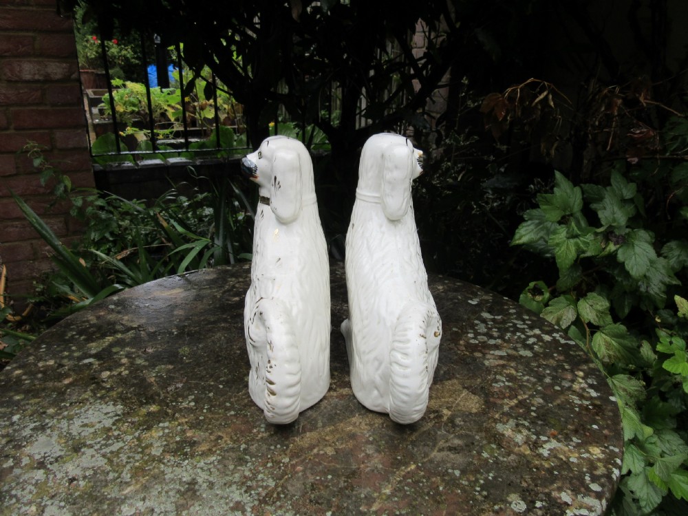 PAIR OF VICTORIAN WHITE & GILT STAFFORDSHIRE DOGS View V