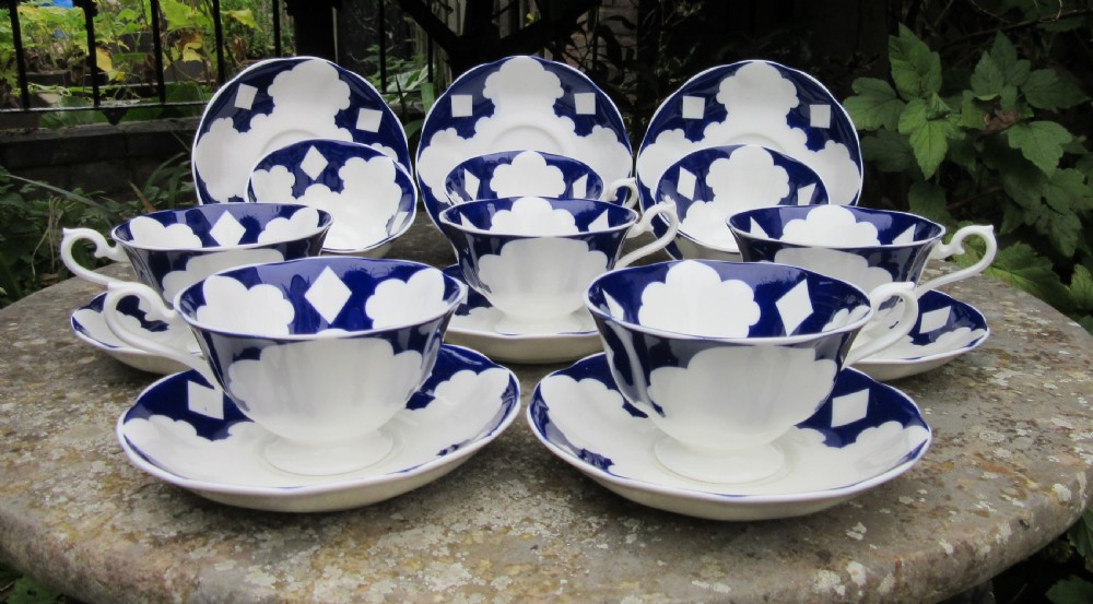 SET OF 8 ENGLISH PORCELAIN CUPS & SAUCERS c1840