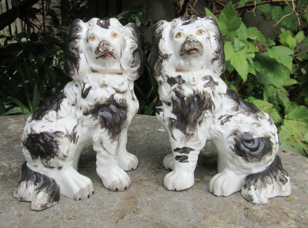 FINE MARKED PAIR STAFFORDSHIRE BLACK & WHITE DOGS c1840