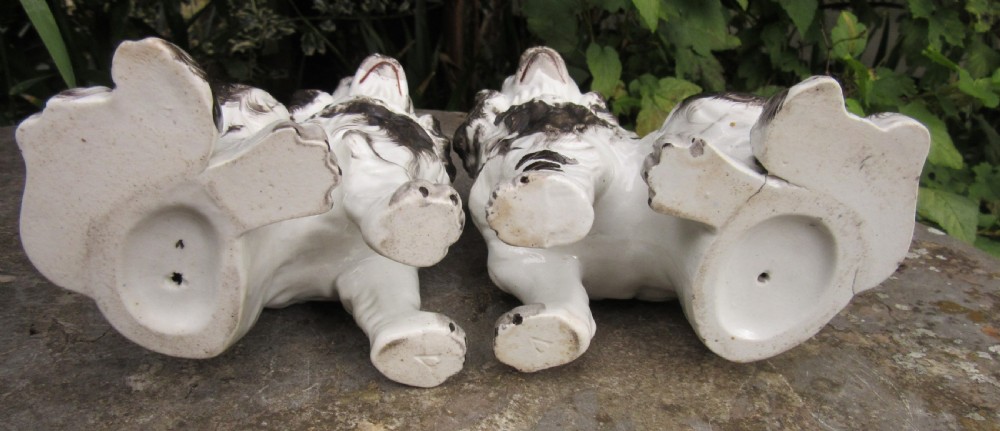 FINE MARKED PAIR STAFFORDSHIRE BLACK & WHITE DOGS c1840 View III
