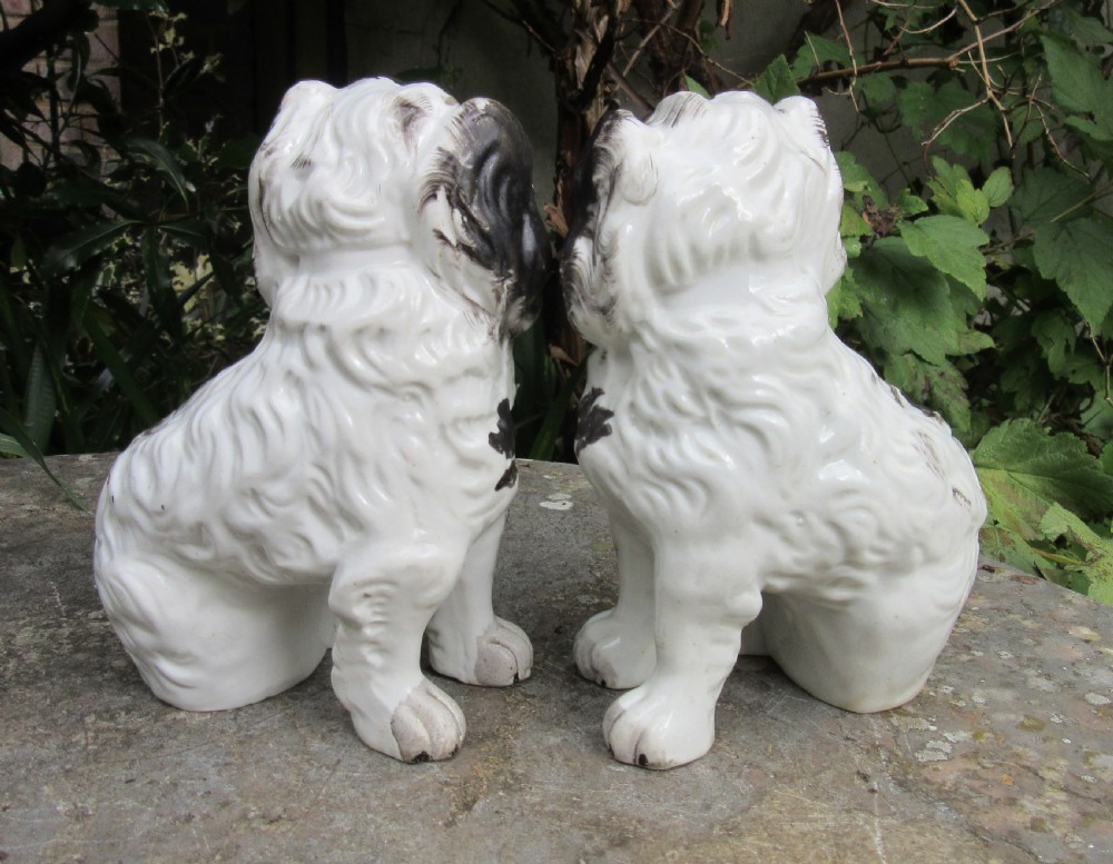FINE MARKED PAIR STAFFORDSHIRE BLACK & WHITE DOGS c1840 View V