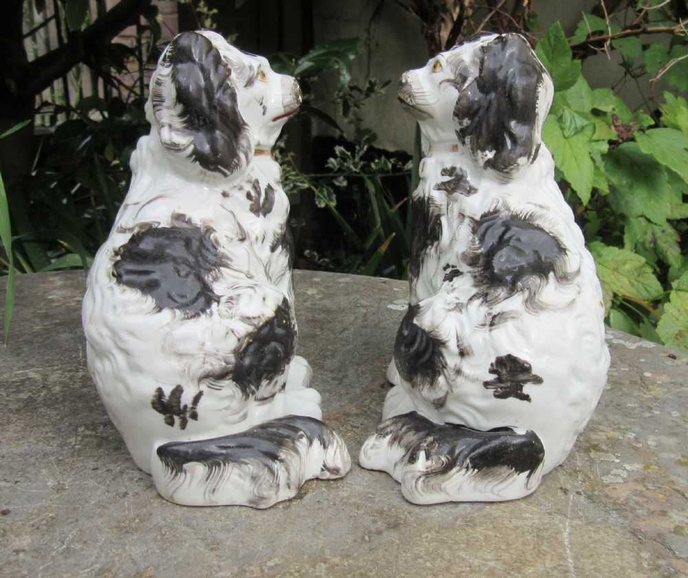 FINE MARKED PAIR STAFFORDSHIRE BLACK & WHITE DOGS c1840 View VI