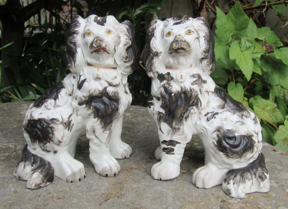FINE MARKED PAIR STAFFORDSHIRE BLACK & WHITE DOGS c1840 View VII