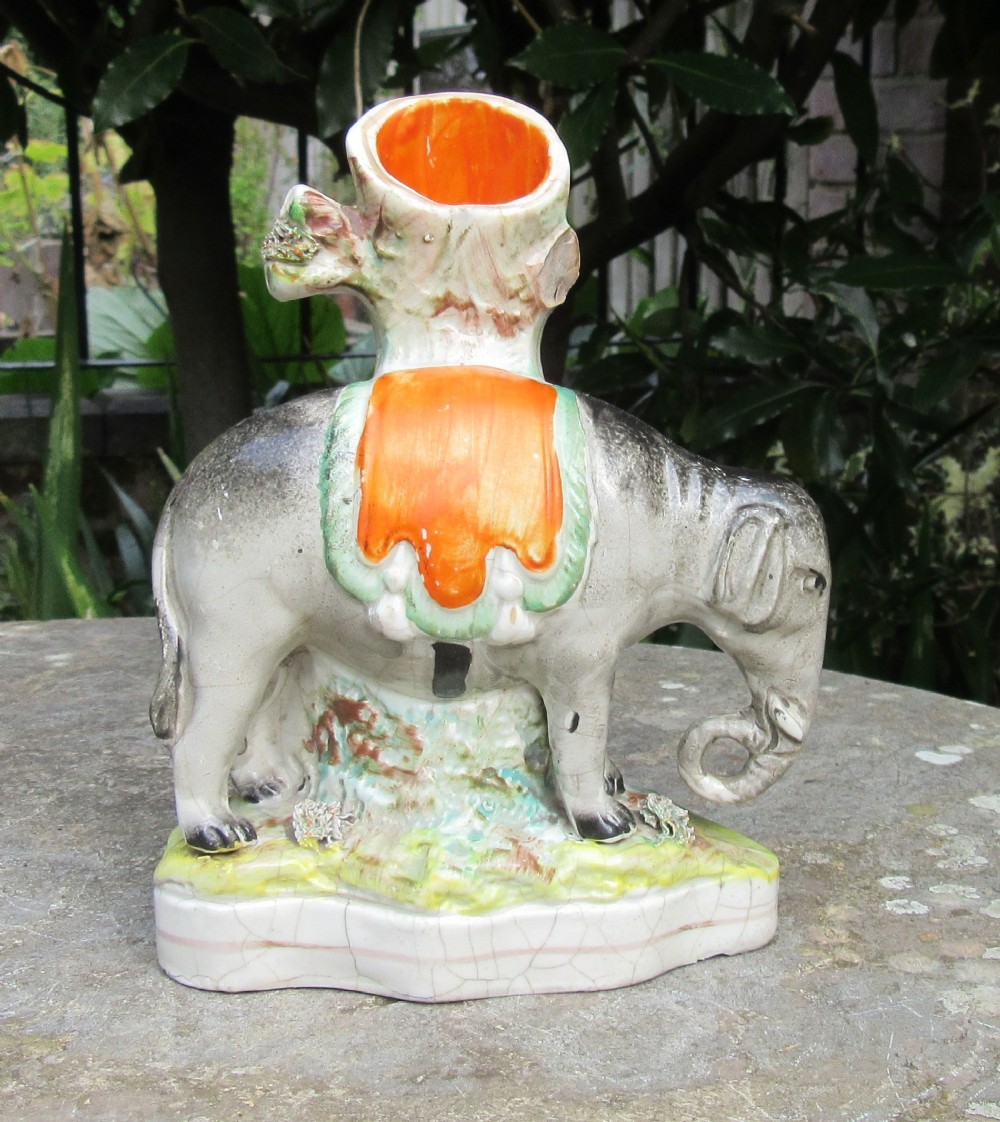 VICTORIAN STAFFORDSHIRE ELEPHANT FIGURE c1860