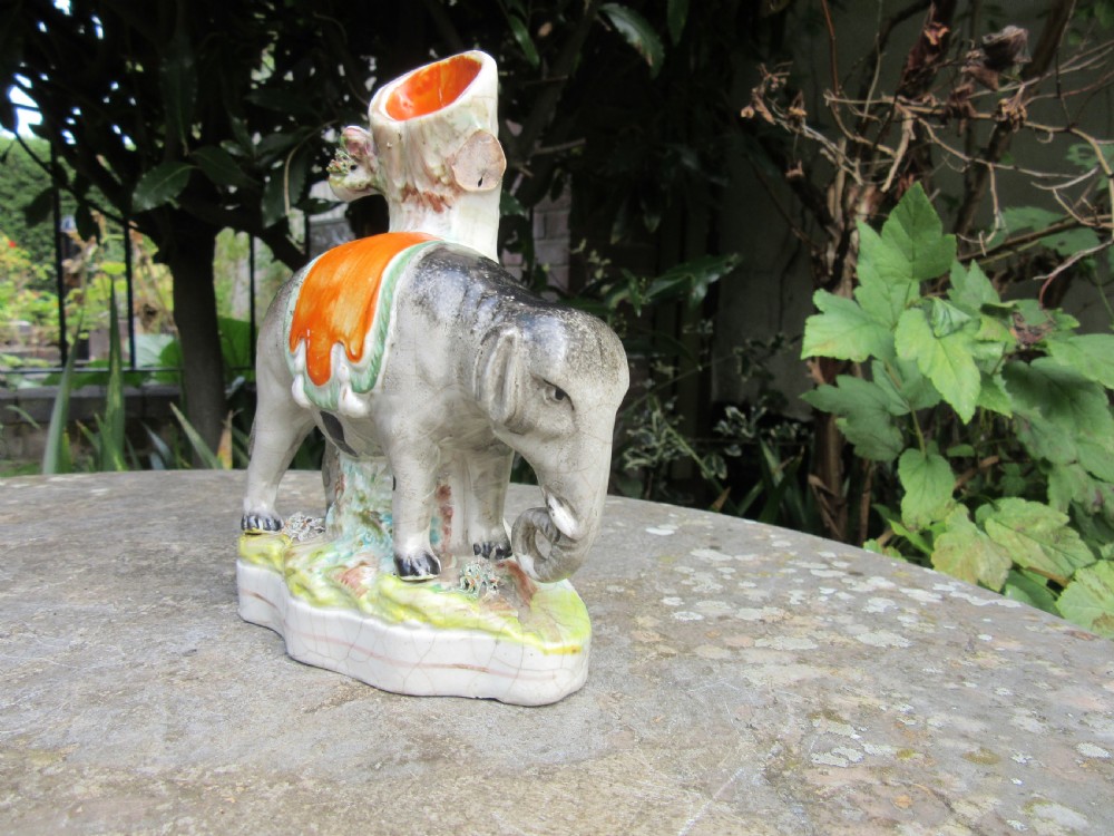VICTORIAN STAFFORDSHIRE ELEPHANT FIGURE c1860 View V