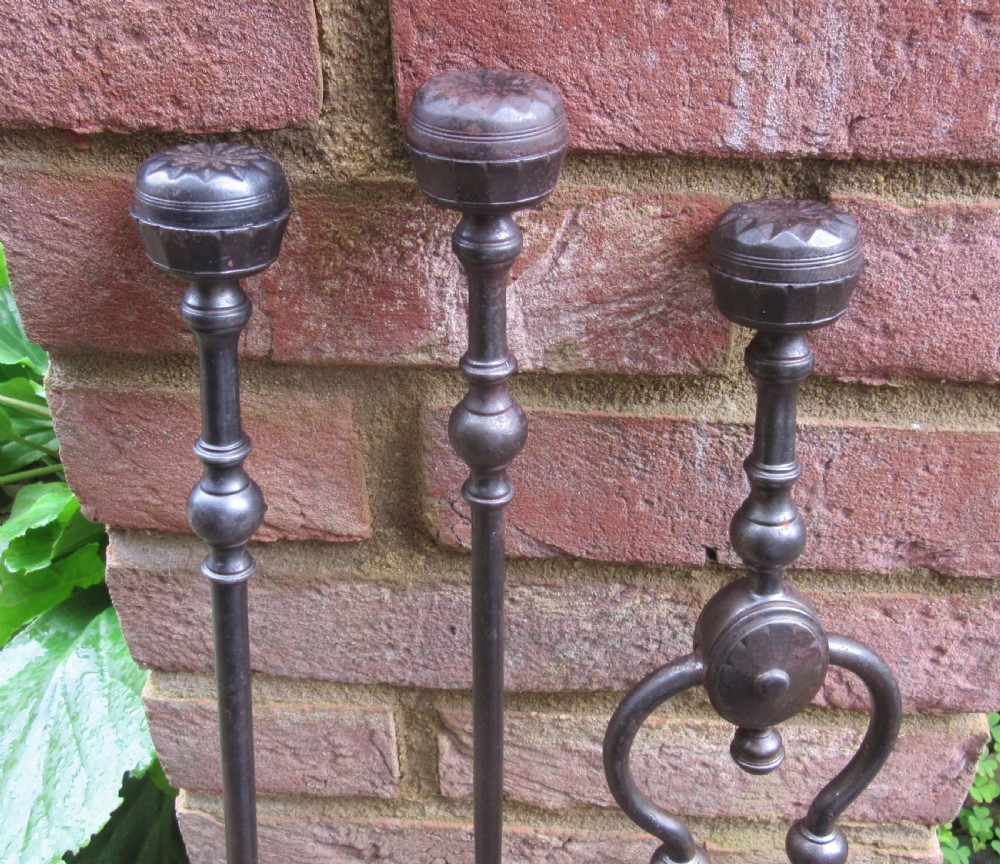 GOOD SET OF 19th CENTURY STEEL FIRE IRONS View II
