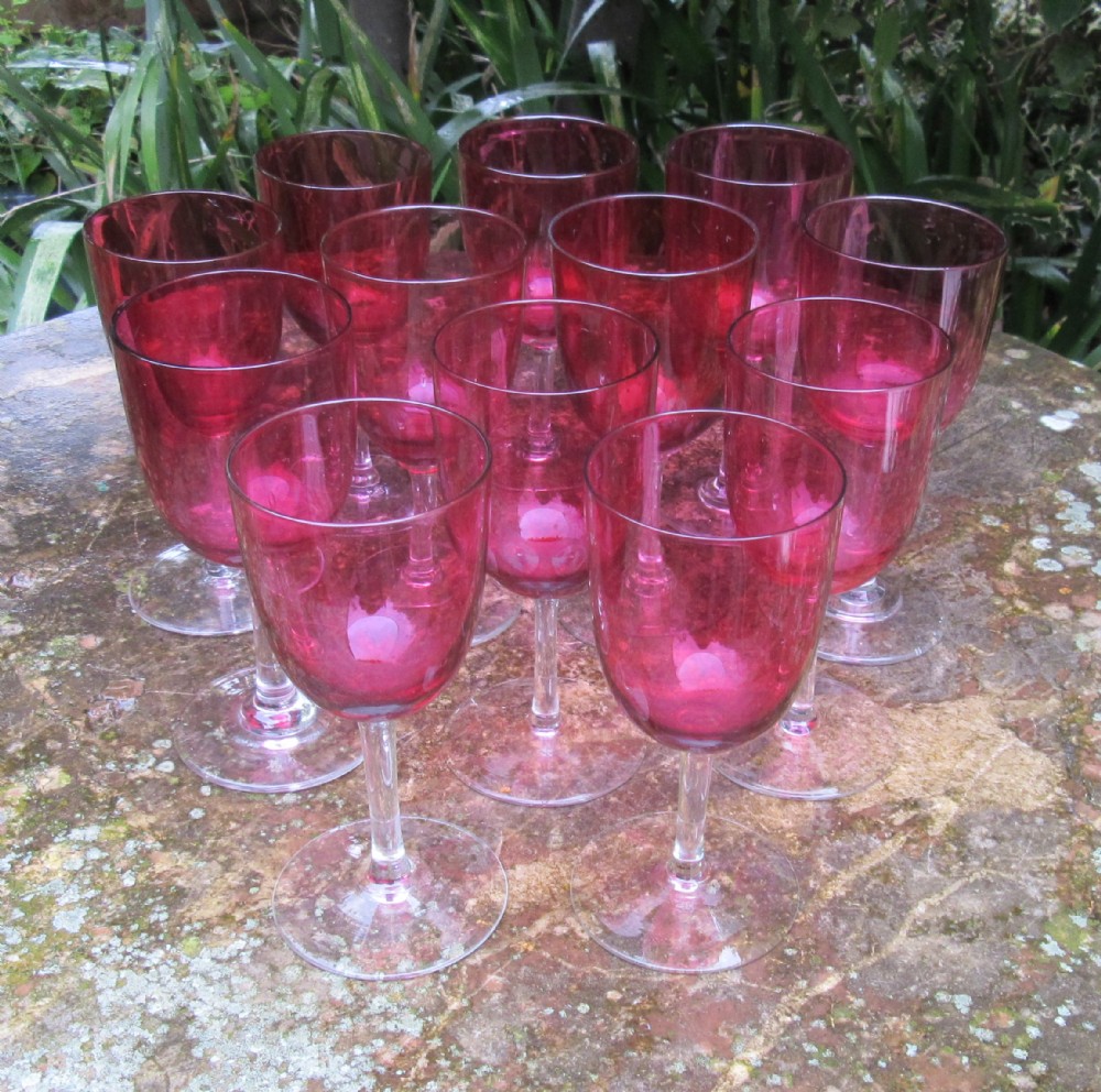 HARLEQUIN SET OF 12 VICTORIAN CRANBERRY WINE GLASSES
