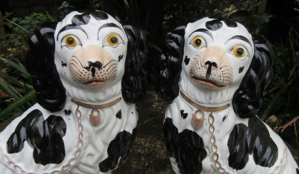 PAIR OF VICTORIAN BLACK & WHITE STAFFORDSHIRE DOGS No2 c1860 View II