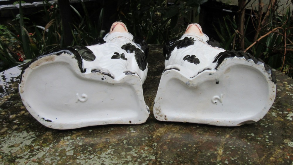 PAIR OF VICTORIAN BLACK & WHITE STAFFORDSHIRE DOGS No2 c1860 View V