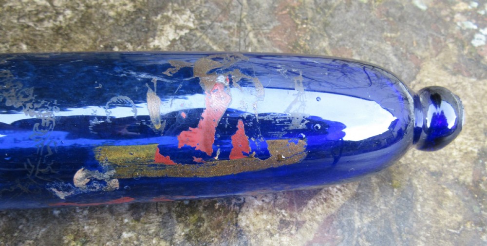 BRISTOL BLUE GLASS SUNDERLAND ROLLING PIN c1860 View II