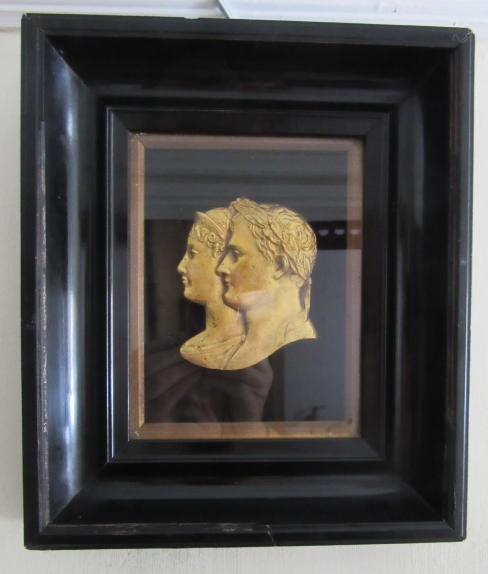 19th C GILT METAL FRAMED PLAQUE NAPOLEON & JOSEPHINE 