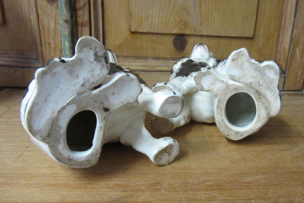PAIR OF BLACK & WHITE PORCELLANEOUS STAFFORDSHIRE DOGS c1840 View IV