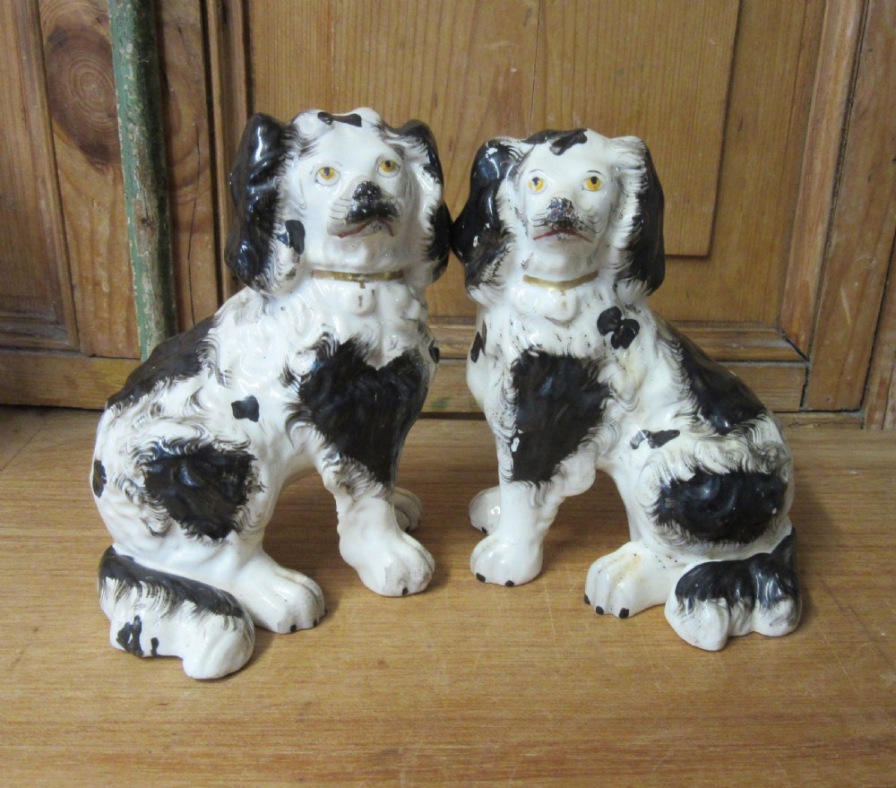 PAIR OF BLACK & WHITE PORCELLANEOUS STAFFORDSHIRE DOGS c1840 View VI