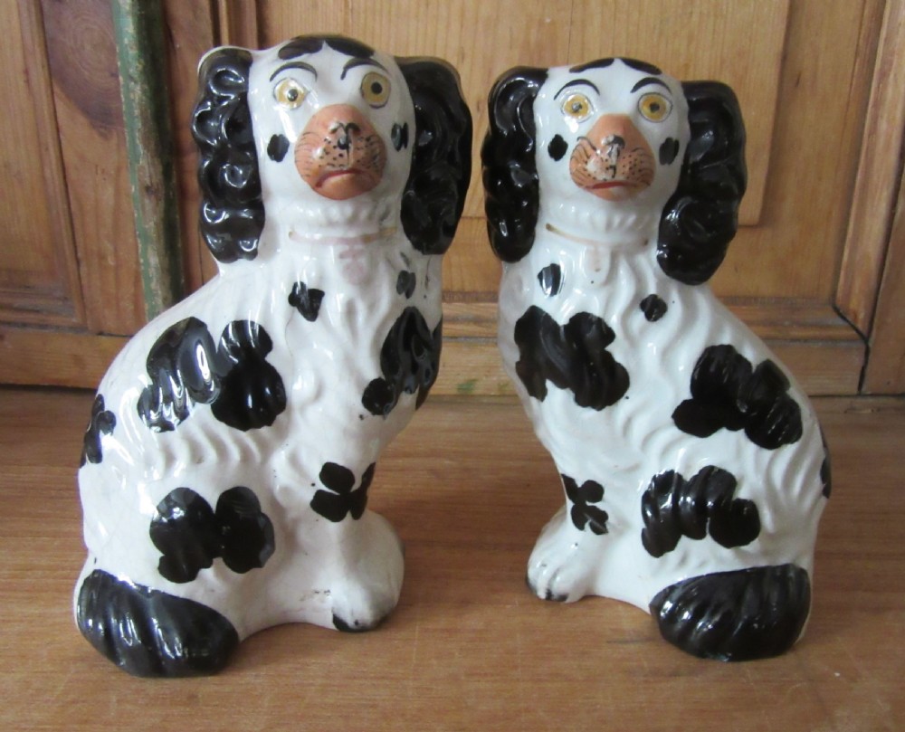 PAIR BLACK & WHITE STAFFORDSHIRE DOGS No6 c1860