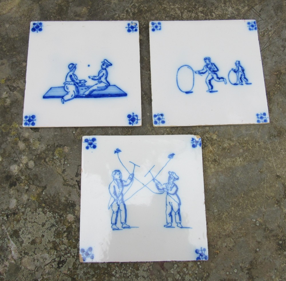 SIX ANTIQUE CHILD'S PLAY DUTCH DELFT TILES  View II