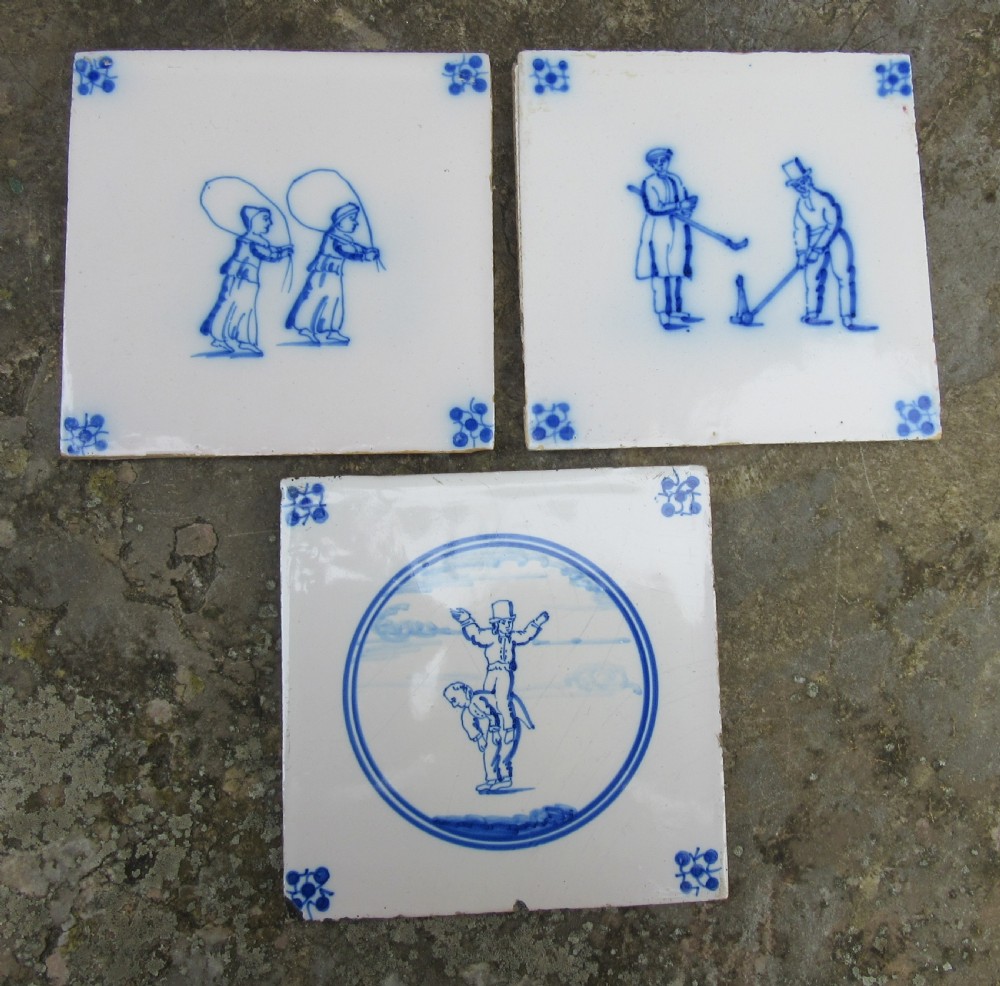 SIX ANTIQUE CHILD'S PLAY DUTCH DELFT TILES  View III